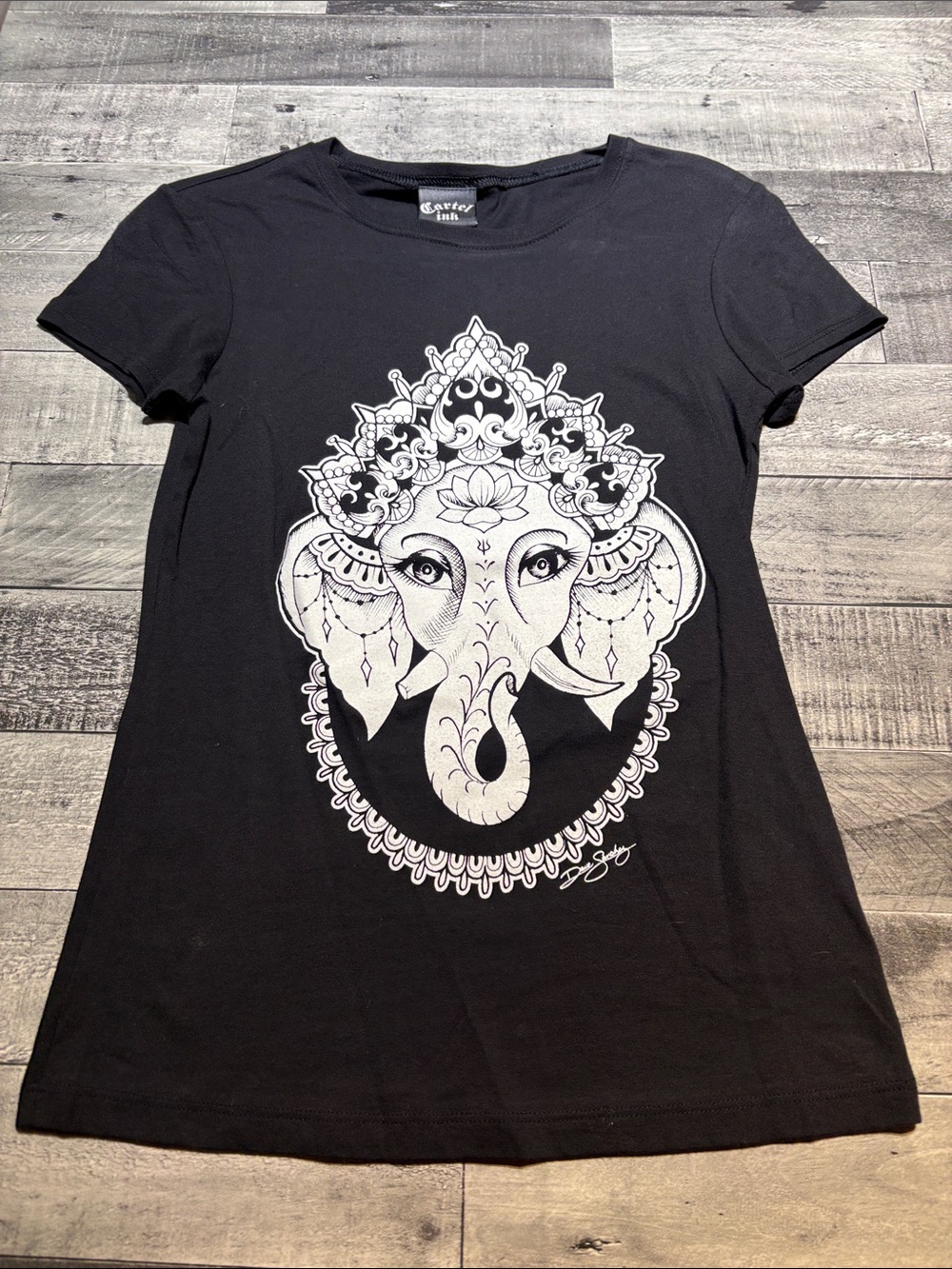 Cartel Ink- Black Graphic Ganesha Tee - Women's